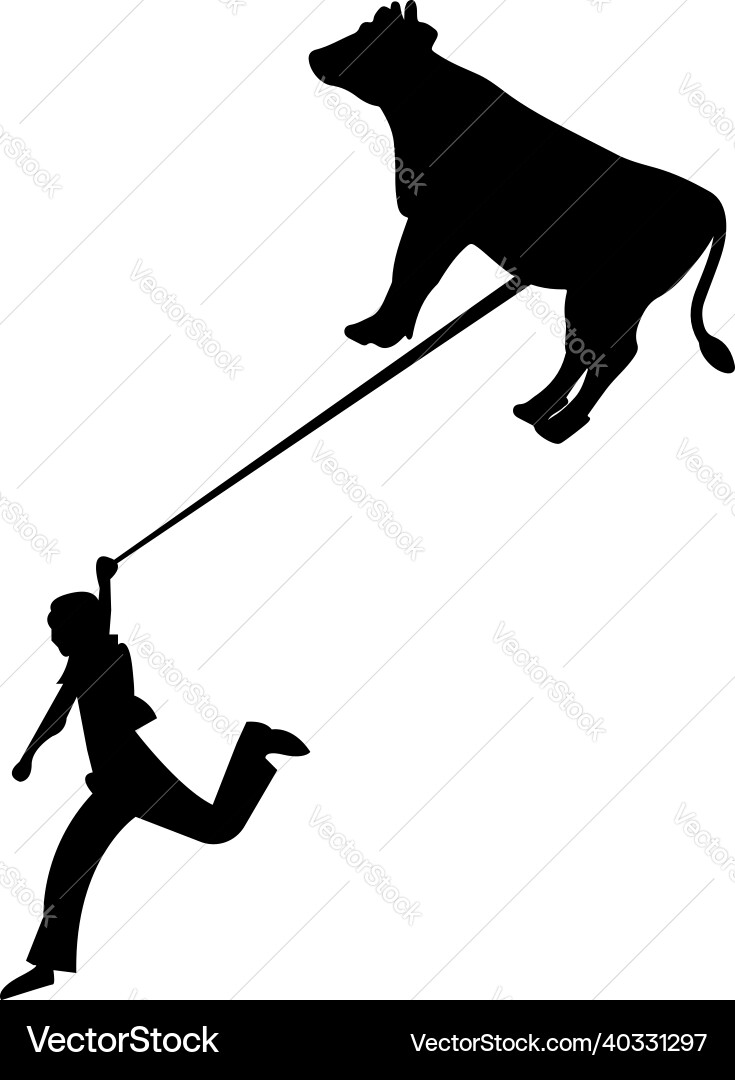 Man running with a cow con Vector Image