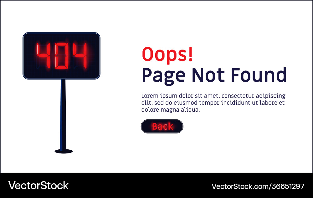 Oops 404 error website template Oops 404 error website template vector image