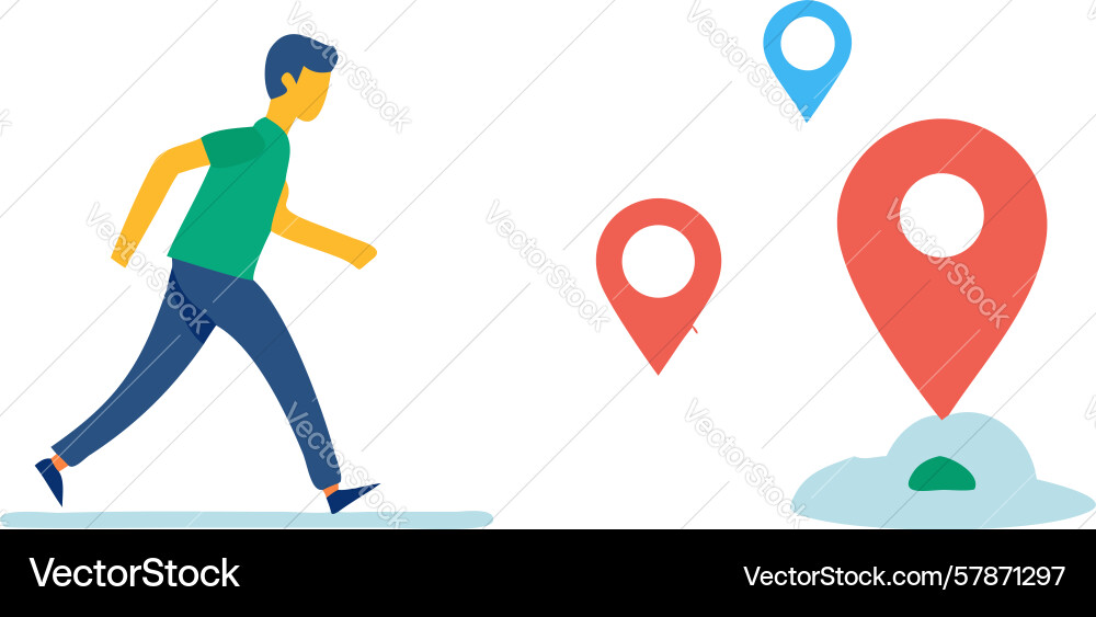 Person navigating with map and location pins Vector Image