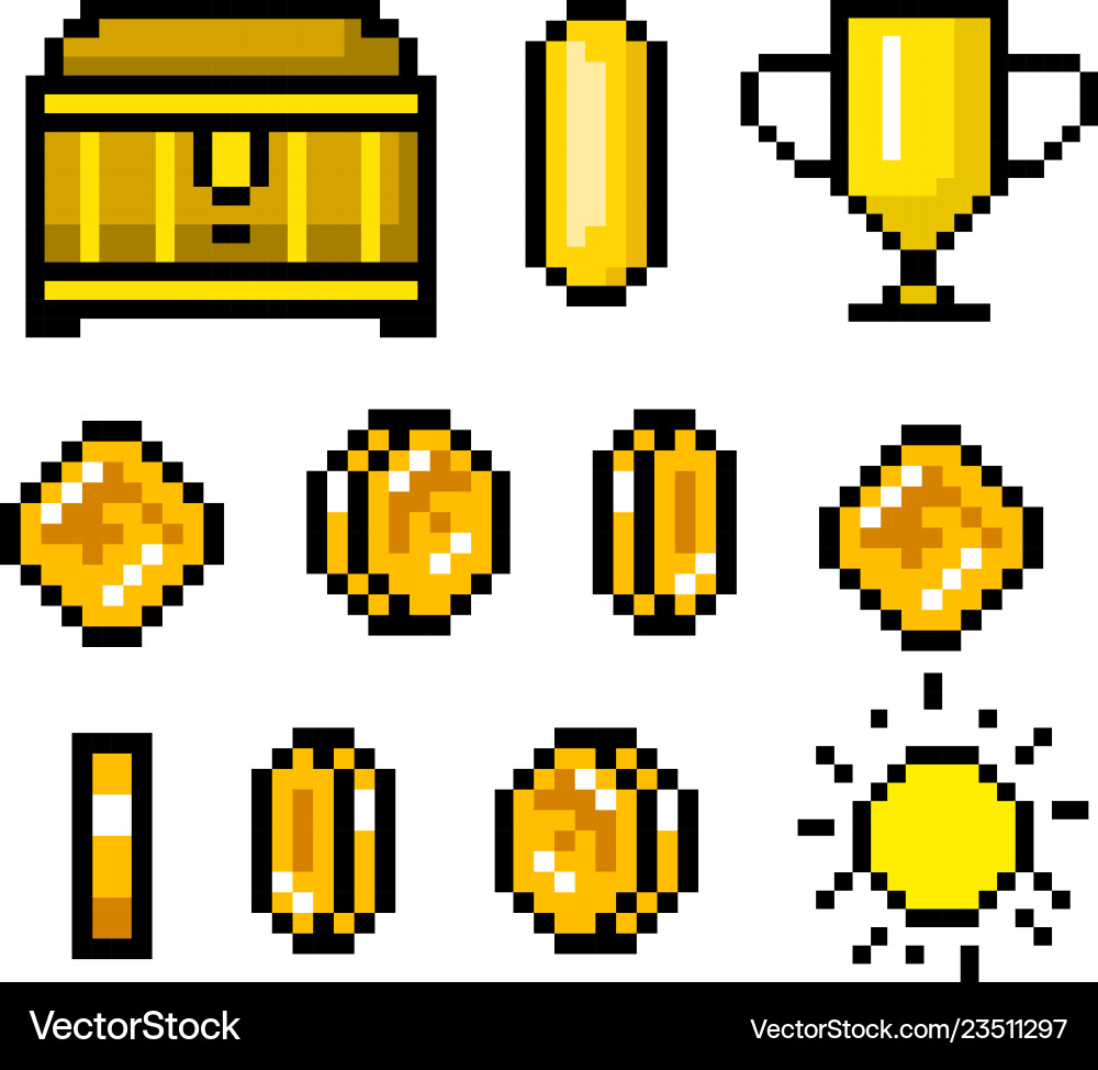 Pixel art 8 bit objects retro game assets set Pixel art 8 bit objects retro game assets set vector image