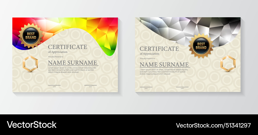 Set modern certificate template with triangular Set modern certificate template with triangular Vector Image