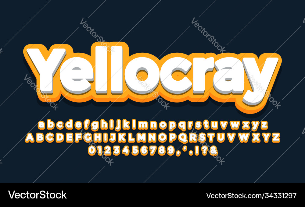 Yellow dark with white 3d font effect or text Yellow dark with white 3d font effect or text vector image