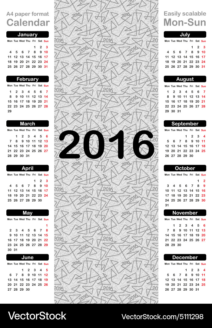 2016 Calendar - Linear Background Vector Image