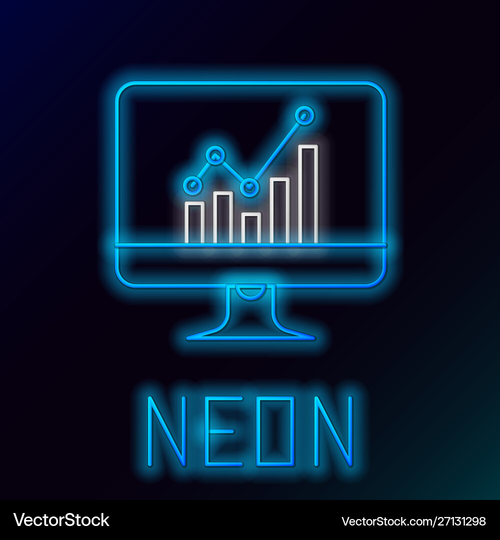 Blue glowing neon line computer monitor with graph Blue glowing neon line computer monitor with graph Vector Image