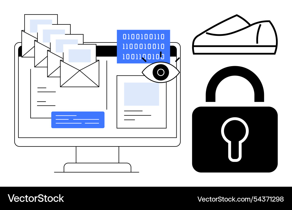 Cybersecurity elements with computer envelopes vector image