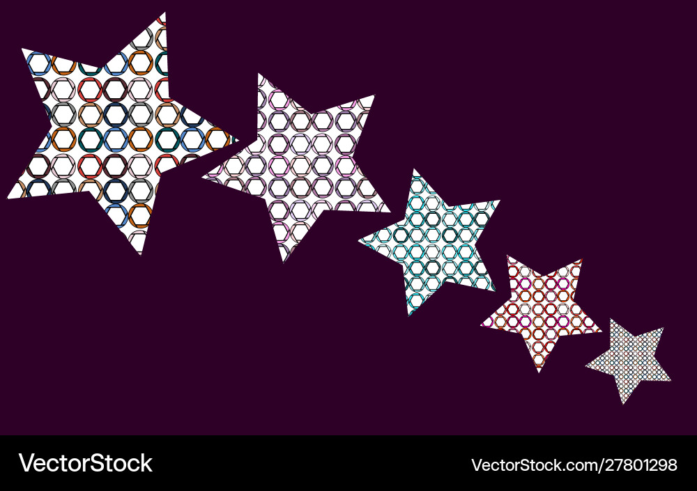 Five stars with a pattern multi-colored circles Five stars with a pattern multi-colored circles Vector Image