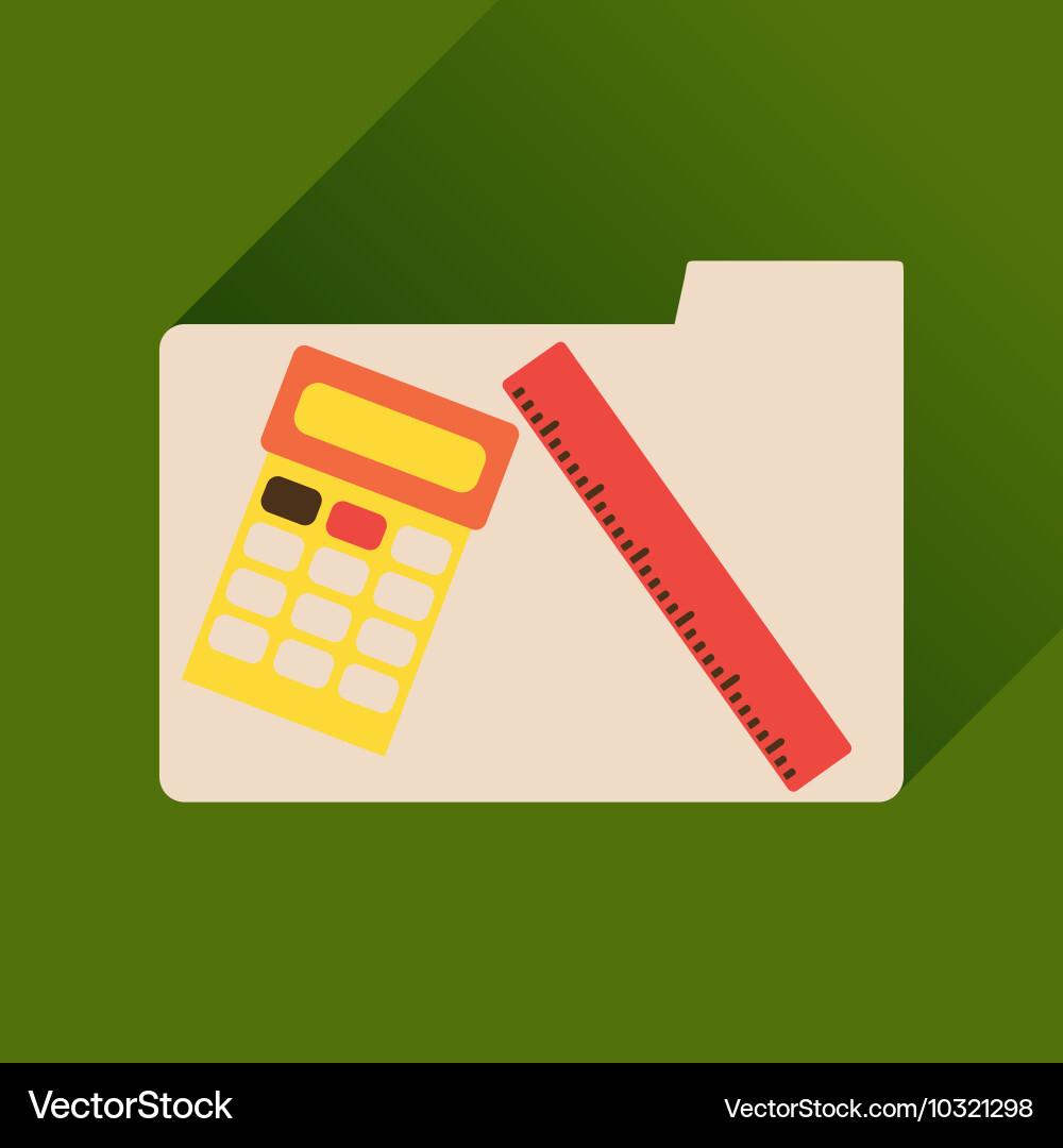 Flat icon with long shadow folder calculator ruler vector image