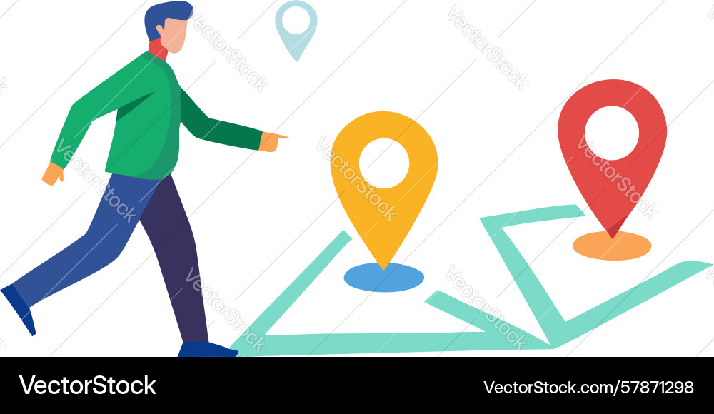 Interactive map navigation with person and pins Vector Image