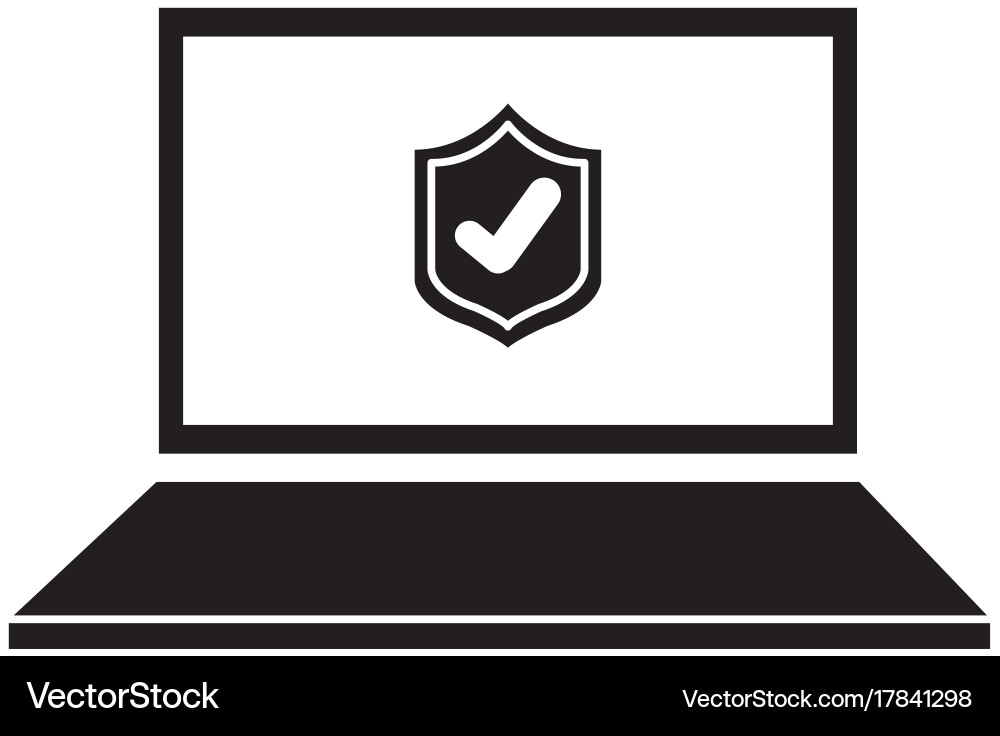 Laptop computer with shield vector image
