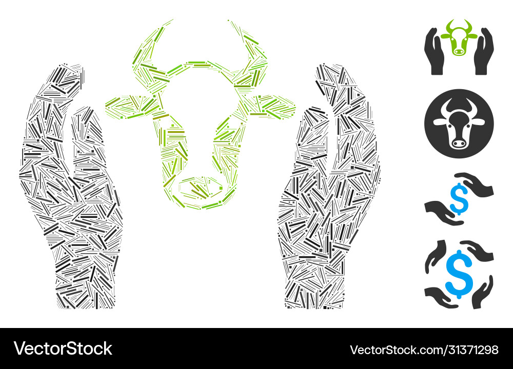 Line cow head care hands icon collage Line cow head care hands icon collage vector image