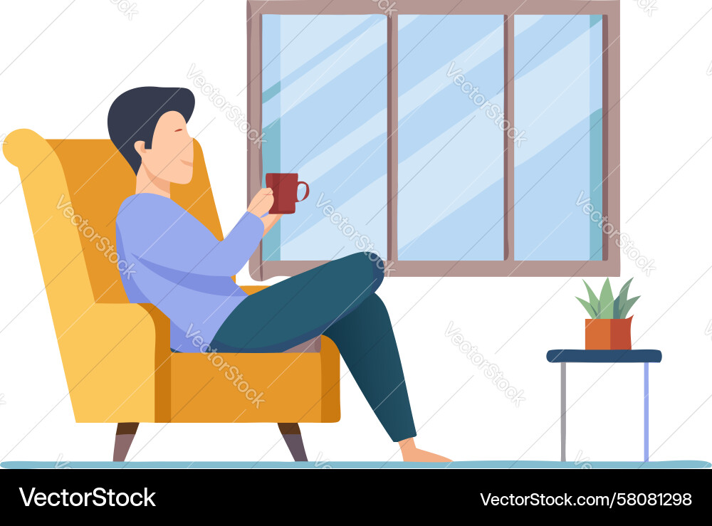 Man Reading by Window Vector Image
