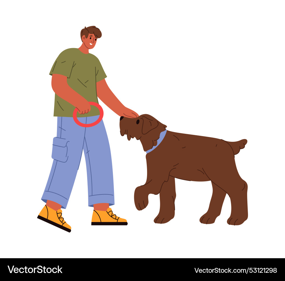 Playing with dog owner and pet Playing with dog owner and pet vector image
