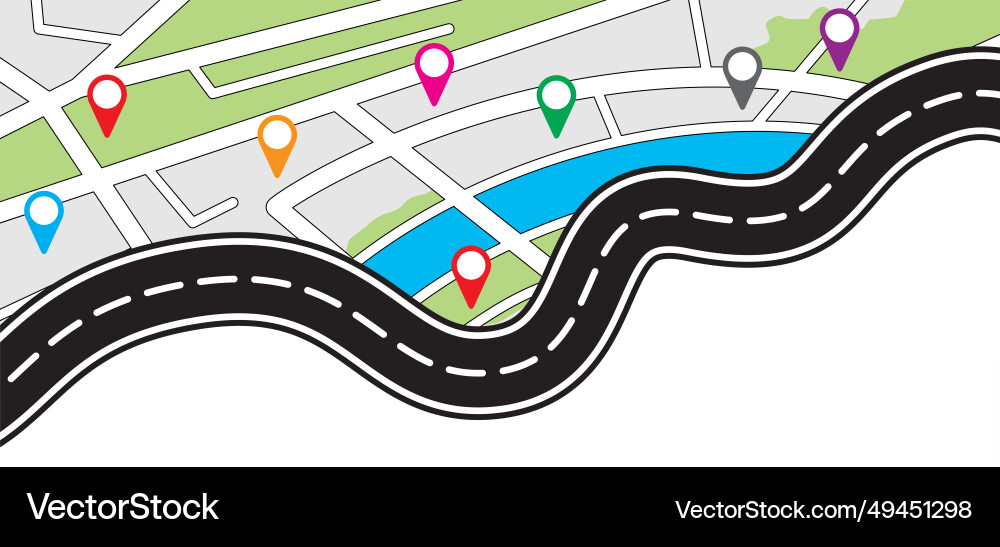 Road with gps pins or pointer route pin location Vector Image