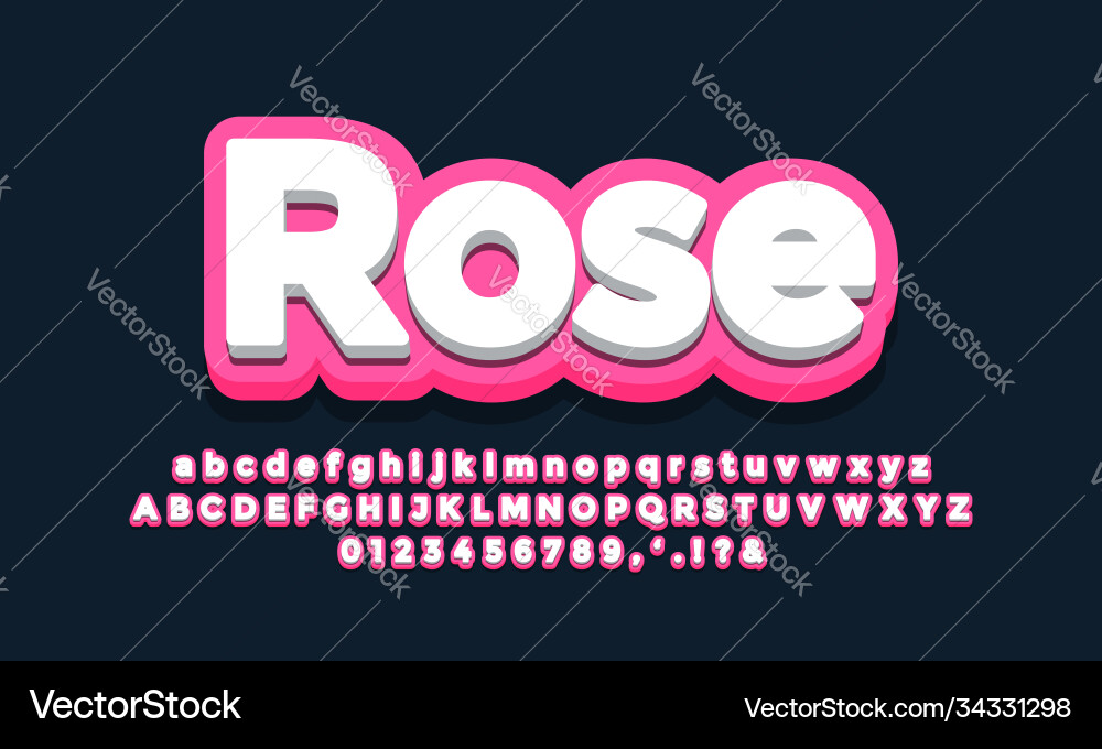 Rose with white 3d font effect or text vector image