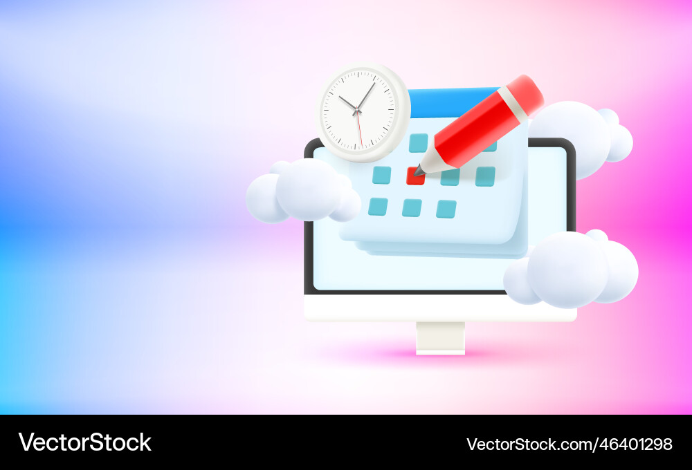 Shedule concept with calendar and computer app 3d Shedule concept with calendar and computer app 3d vector image