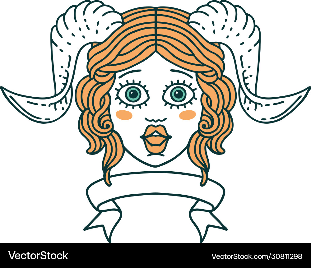 Tiefling character face with scroll banner Vector Image