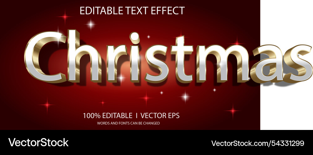 Christmas 3d text effect with style design vector image