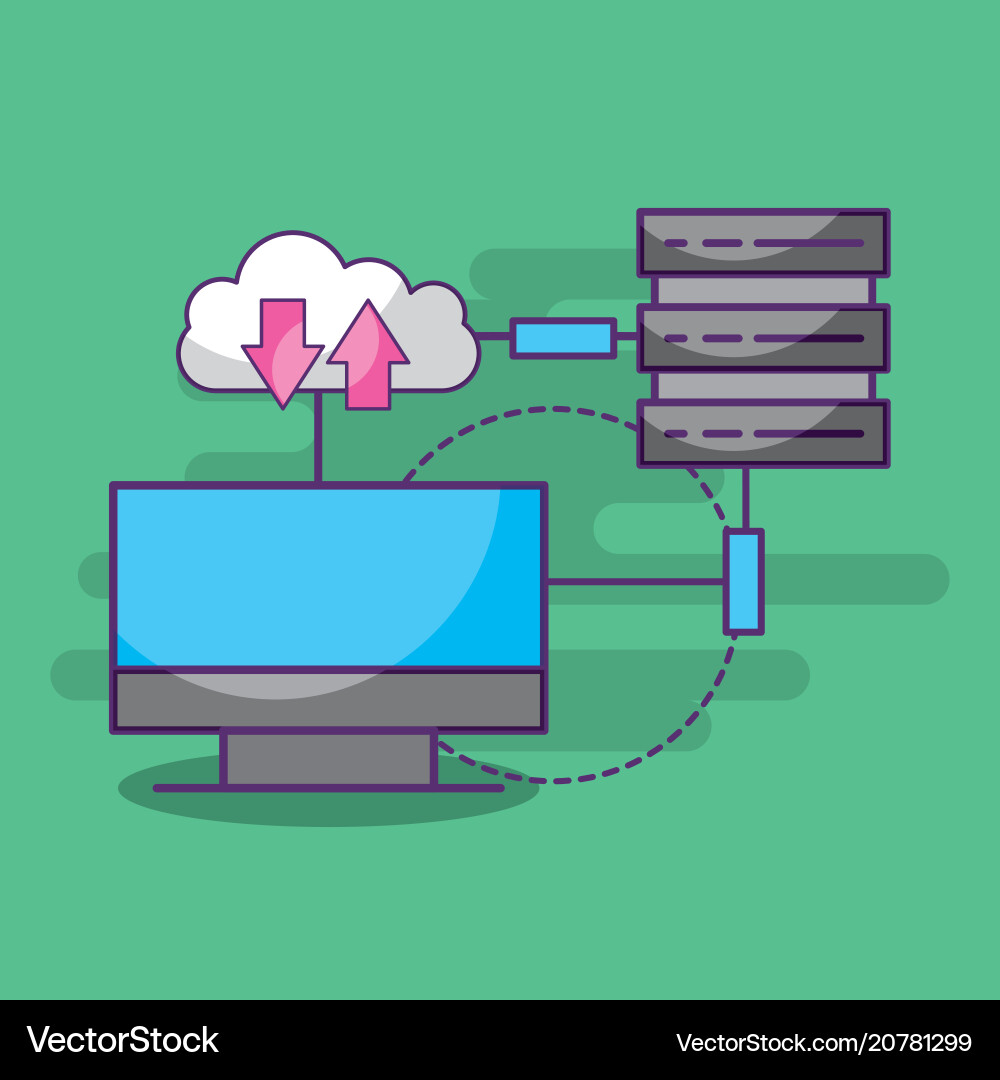 Computer connected data base server cloud download Vector Image