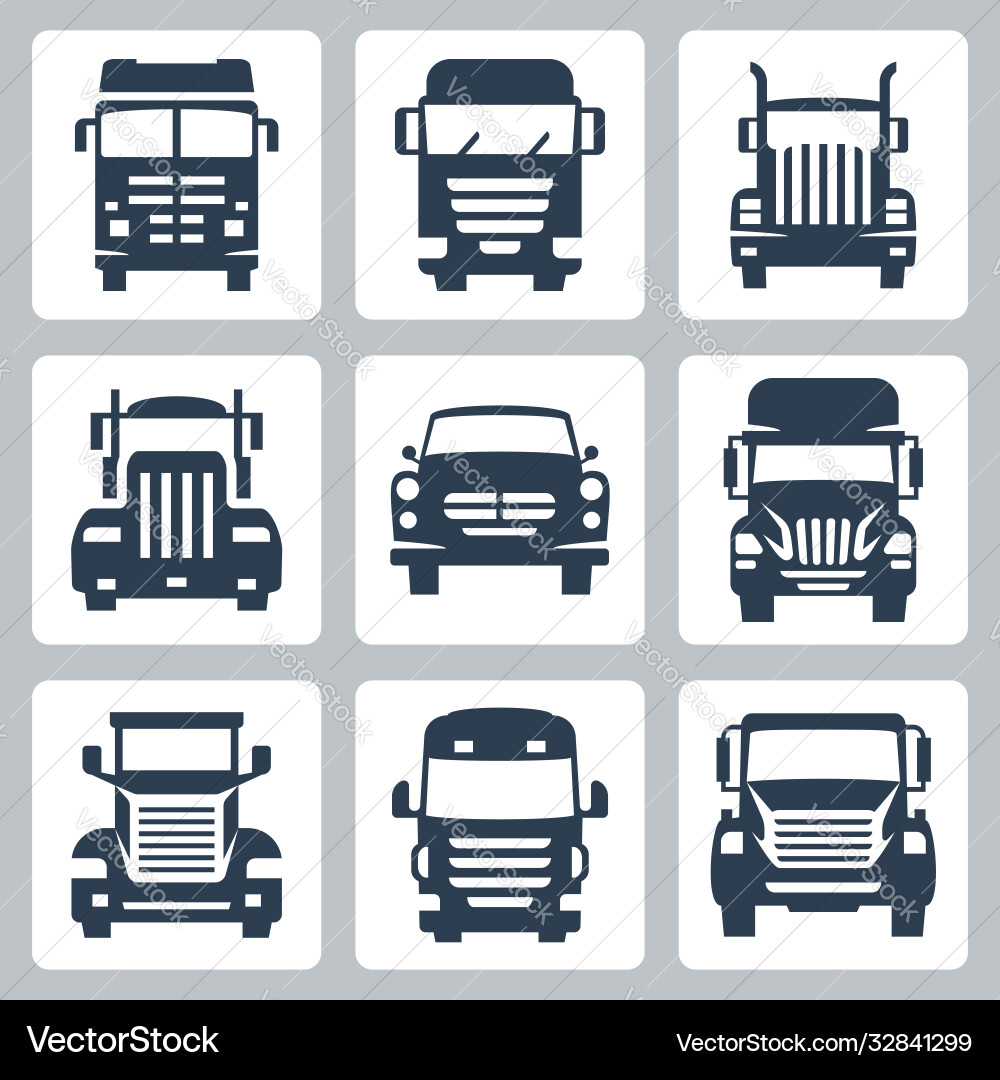 Isolated trucks icons set front view vector image