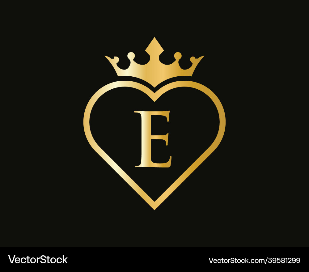 Letter e logo with crown and love shape heart – Royalty-Free Vector |  VectorStock, image size:1000x880
