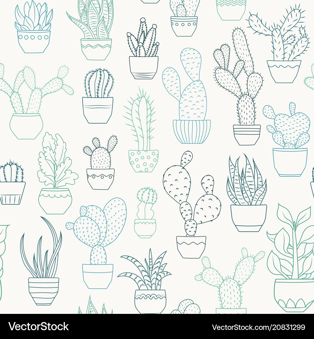 Potted cactus succulent plants seamless pattern Potted cactus succulent plants seamless pattern vector image