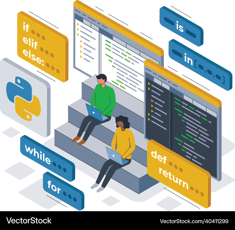 Python programming language isometric Python programming language isometric vector image