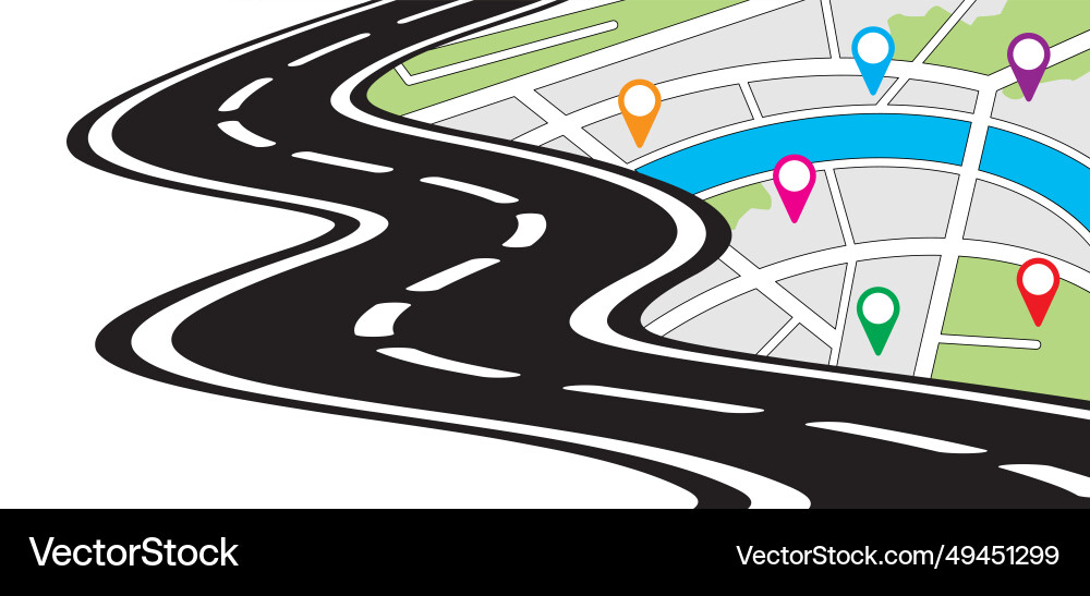 Road with gps pins or pointer route pin location Vector Image
