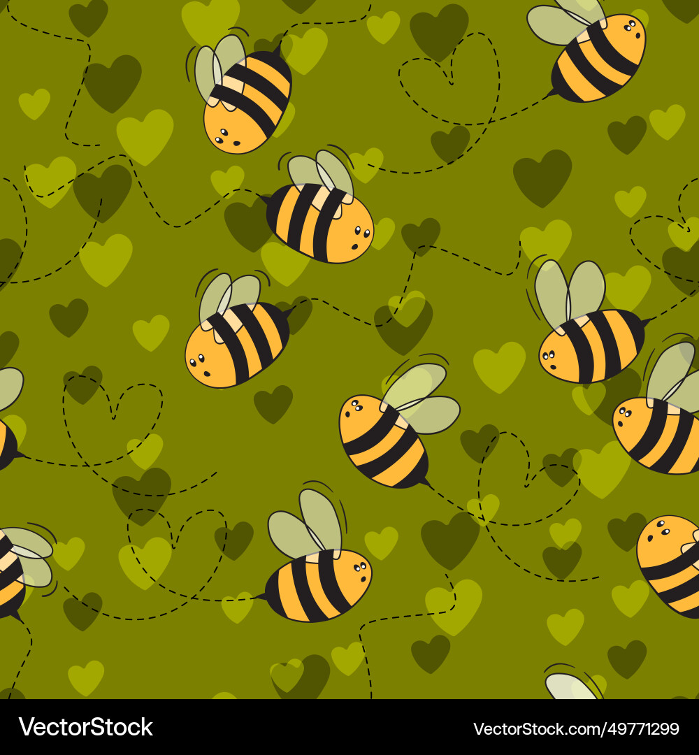 Seamless pattern with bees and hearts on color Seamless pattern with bees and hearts on color vector image