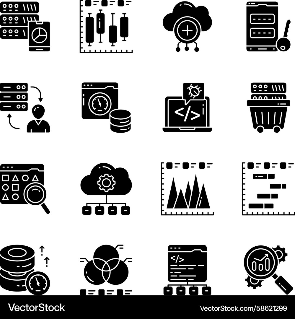 Set of data and document solid icons Vector Image