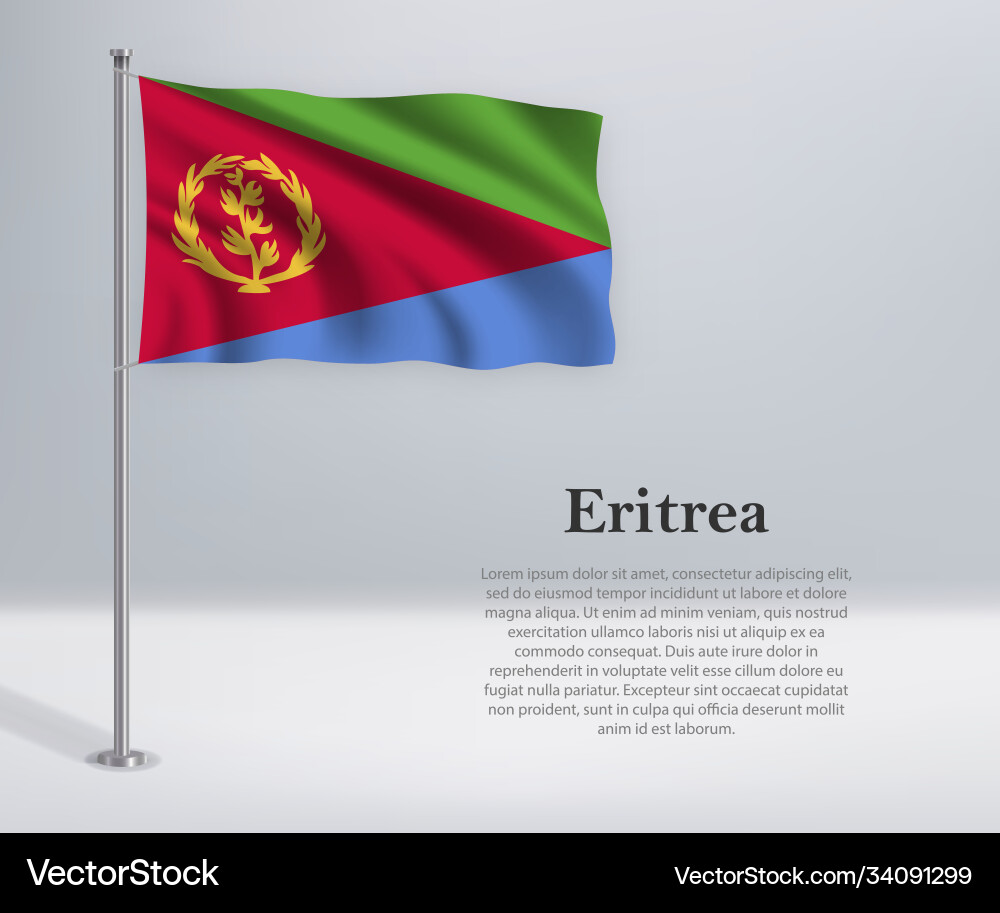 Waving flag eritrea on flagpole template Waving flag eritrea on flagpole template vector image
