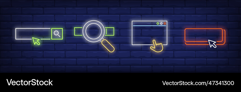 Browser interface neon sign set Browser interface neon sign set vector image