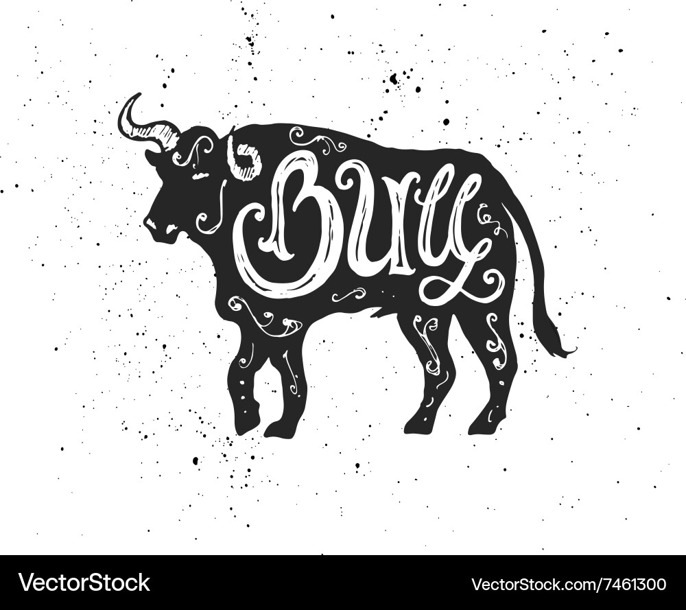 Bull lettering in silhouette Vector Image