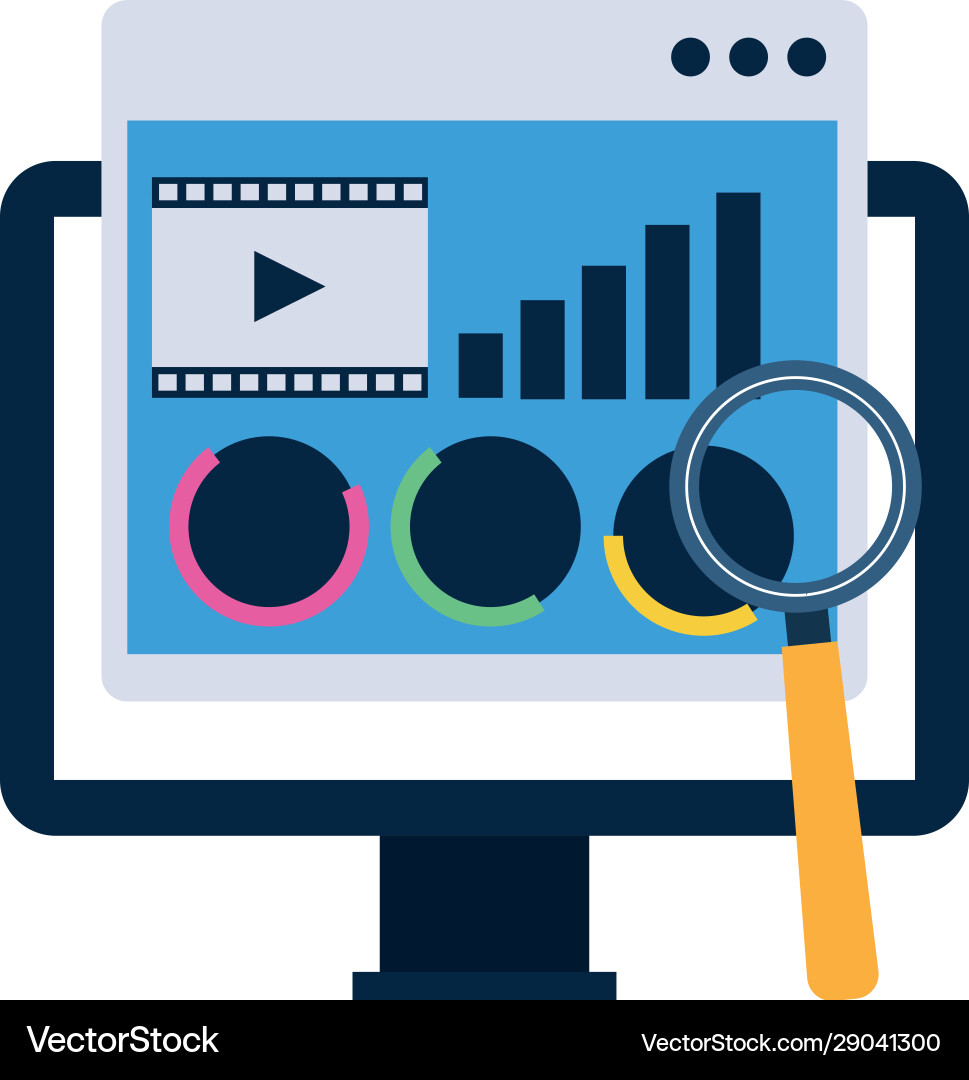 Computer with web page window and magnifying glass Vector Image