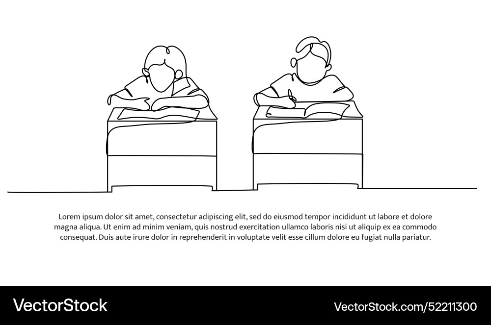 Continuous one line design of students are doing Continuous one line design of students are doing vector image