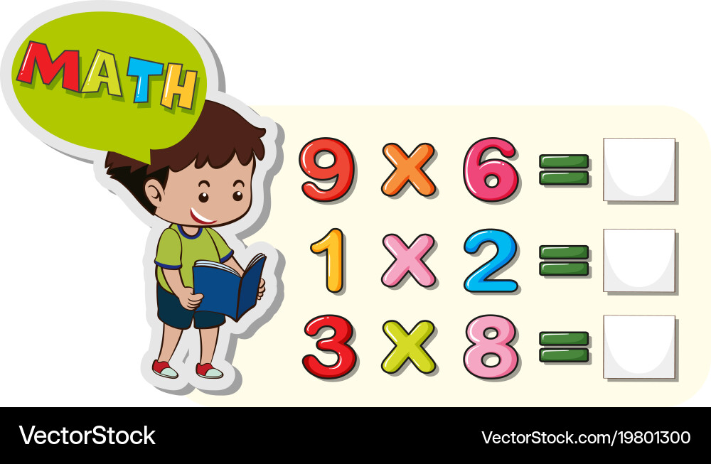 Math worksheet template with boy Royalty Free Vector Image