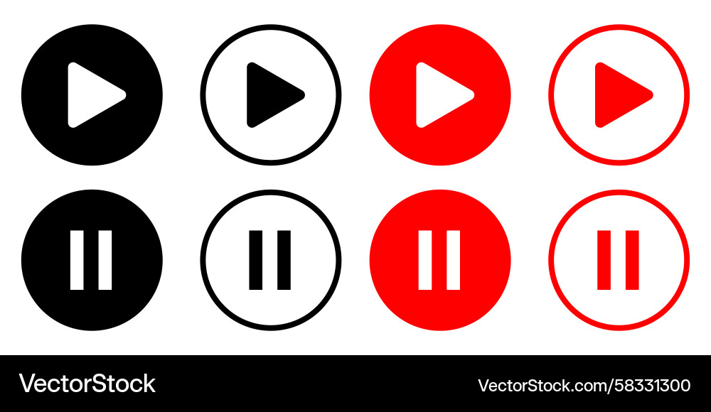 Media Player Icon Set - Play & Pause Vector Image