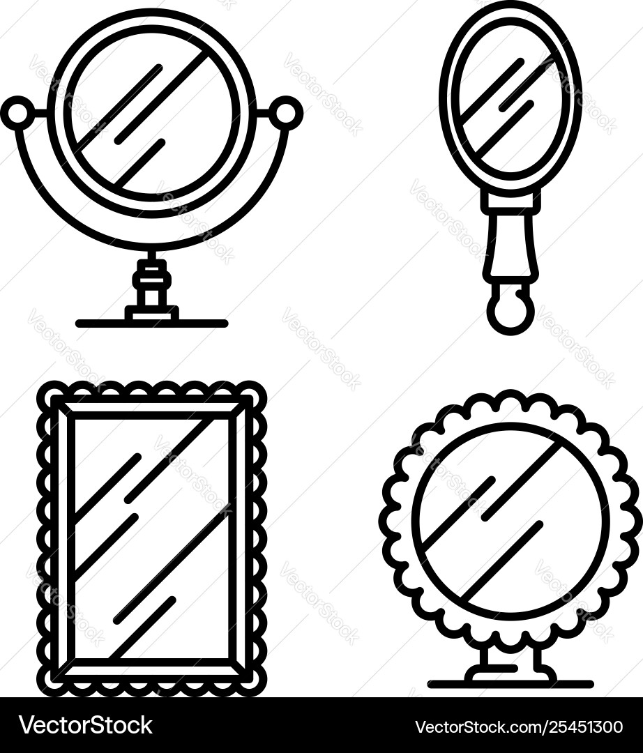Mirror icons set outline style Mirror icons set outline style vector image