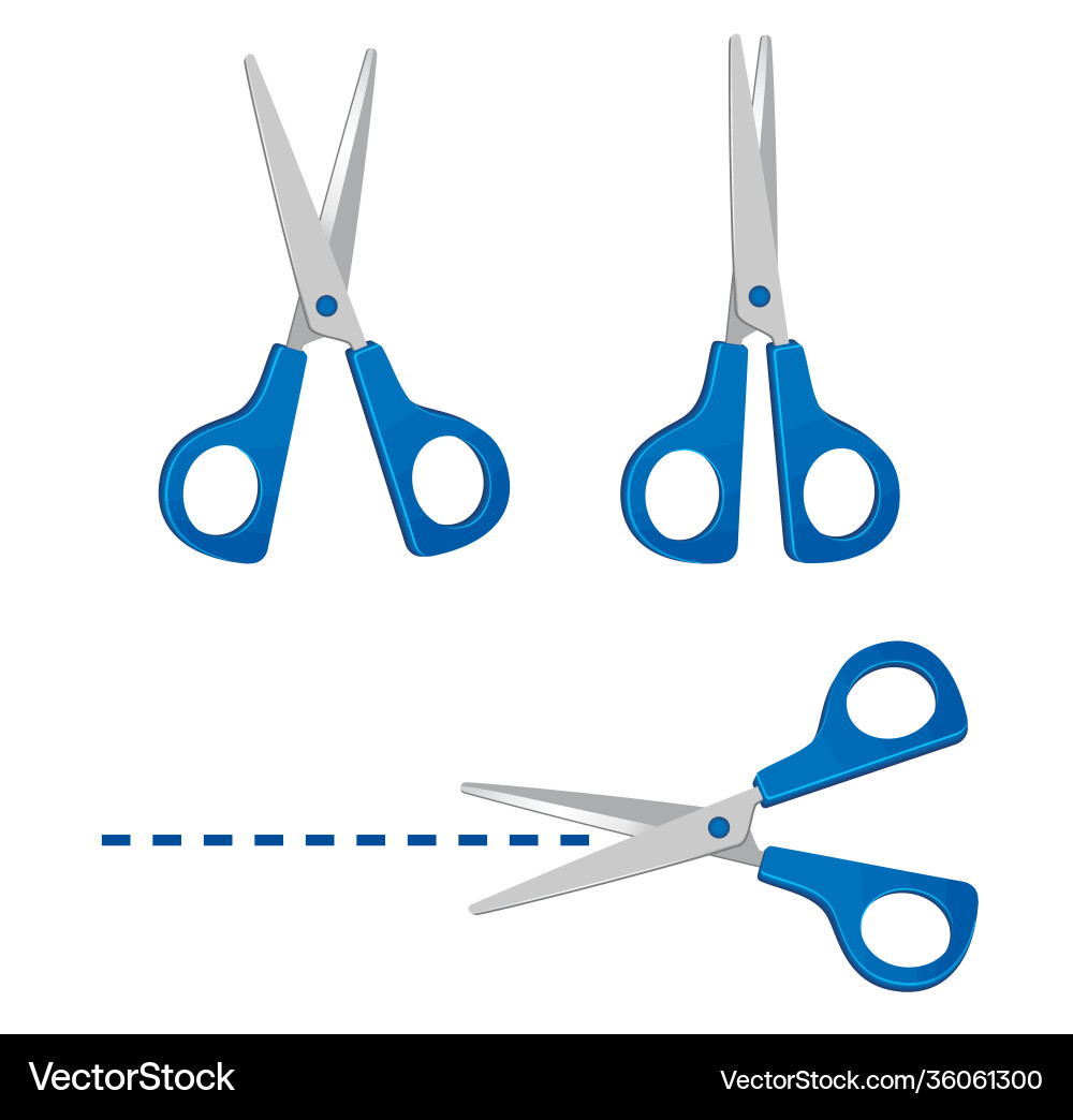 Set blue scissors icons for open and closed Set blue scissors icons for open and closed Vector Image