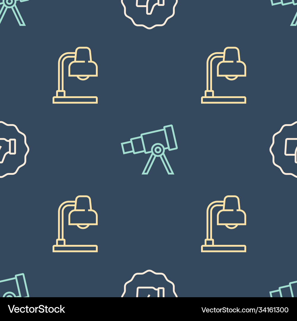 Set line hand thumb up table lamp and telescope Vector Image
