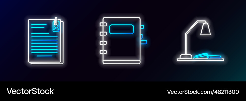 Set line workplace with table lamp and open book Set line workplace with table lamp and open book Vector Image