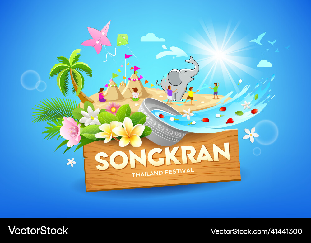 Songkran thailand festival water in bowl Songkran thailand festival water in bowl vector image