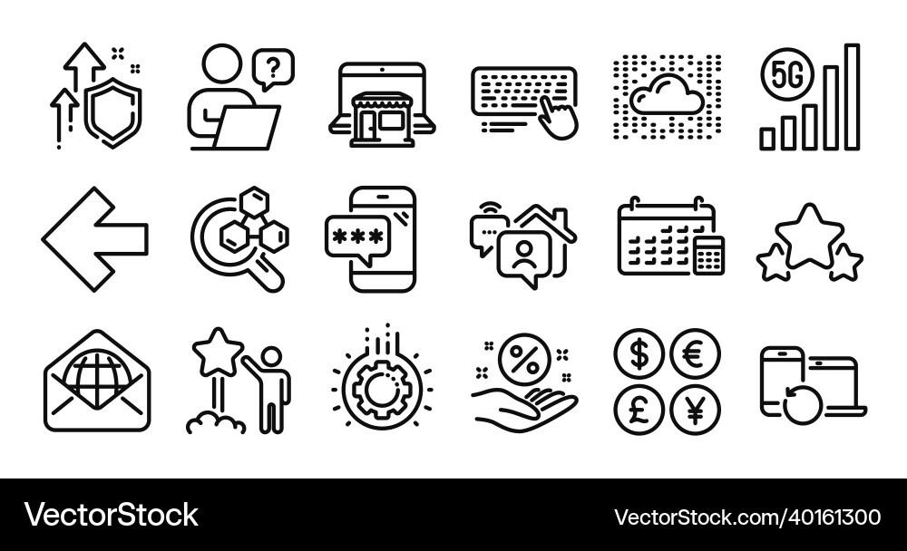 Stars phone password and computer keyboard line Vector Image