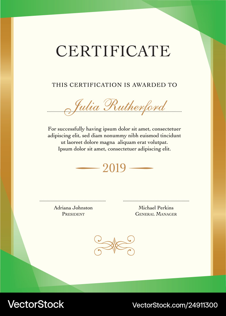 Vertical certificate template with sample text vector image
