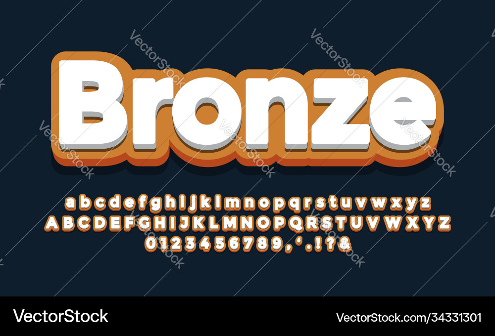Bronze with white 3d font effect or text Vector Image