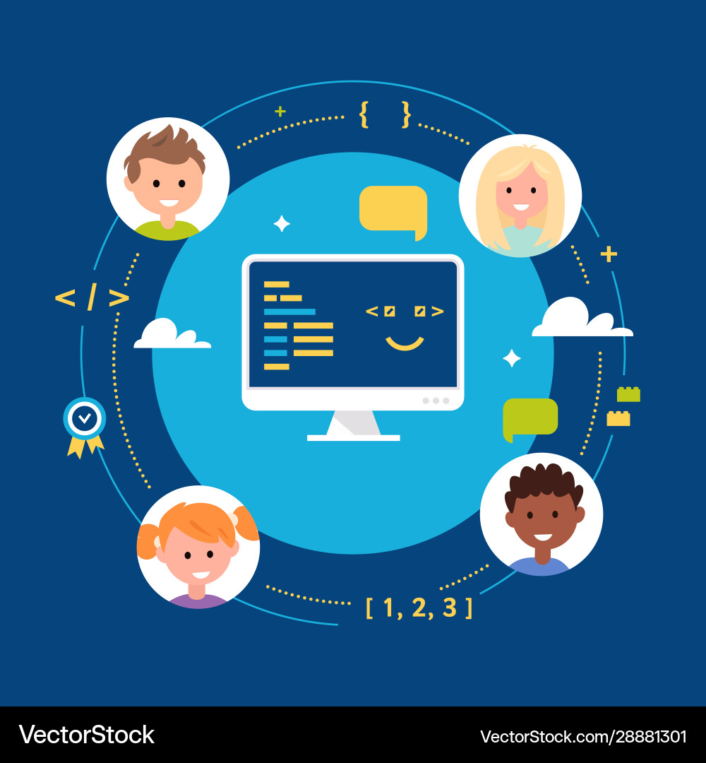 Children Learning Coding in School vector image