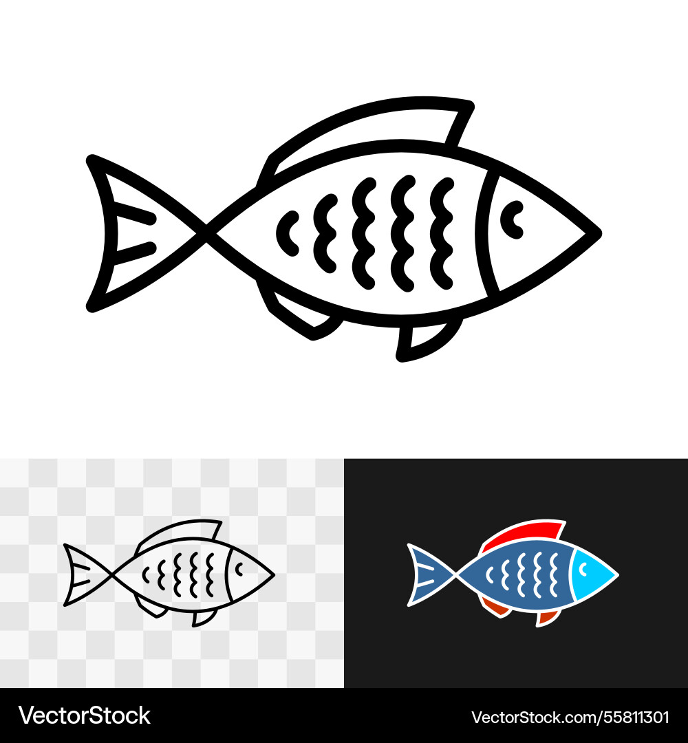 Fish simple black line icon side view Royalty Free Vector