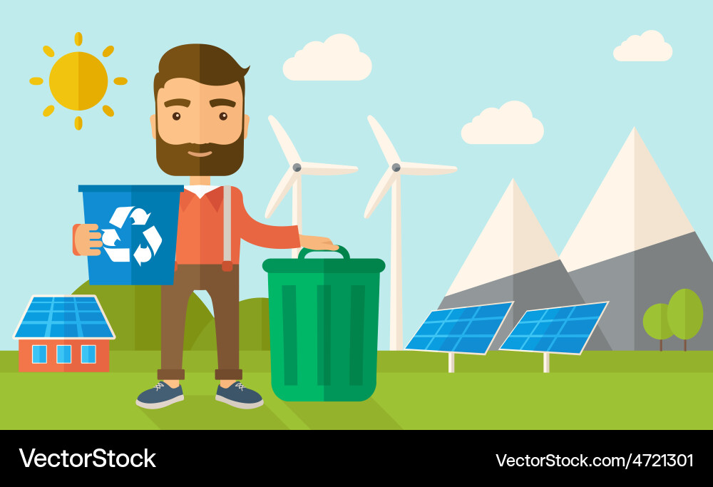 Man Sorting Trash - Recycling Vector Image