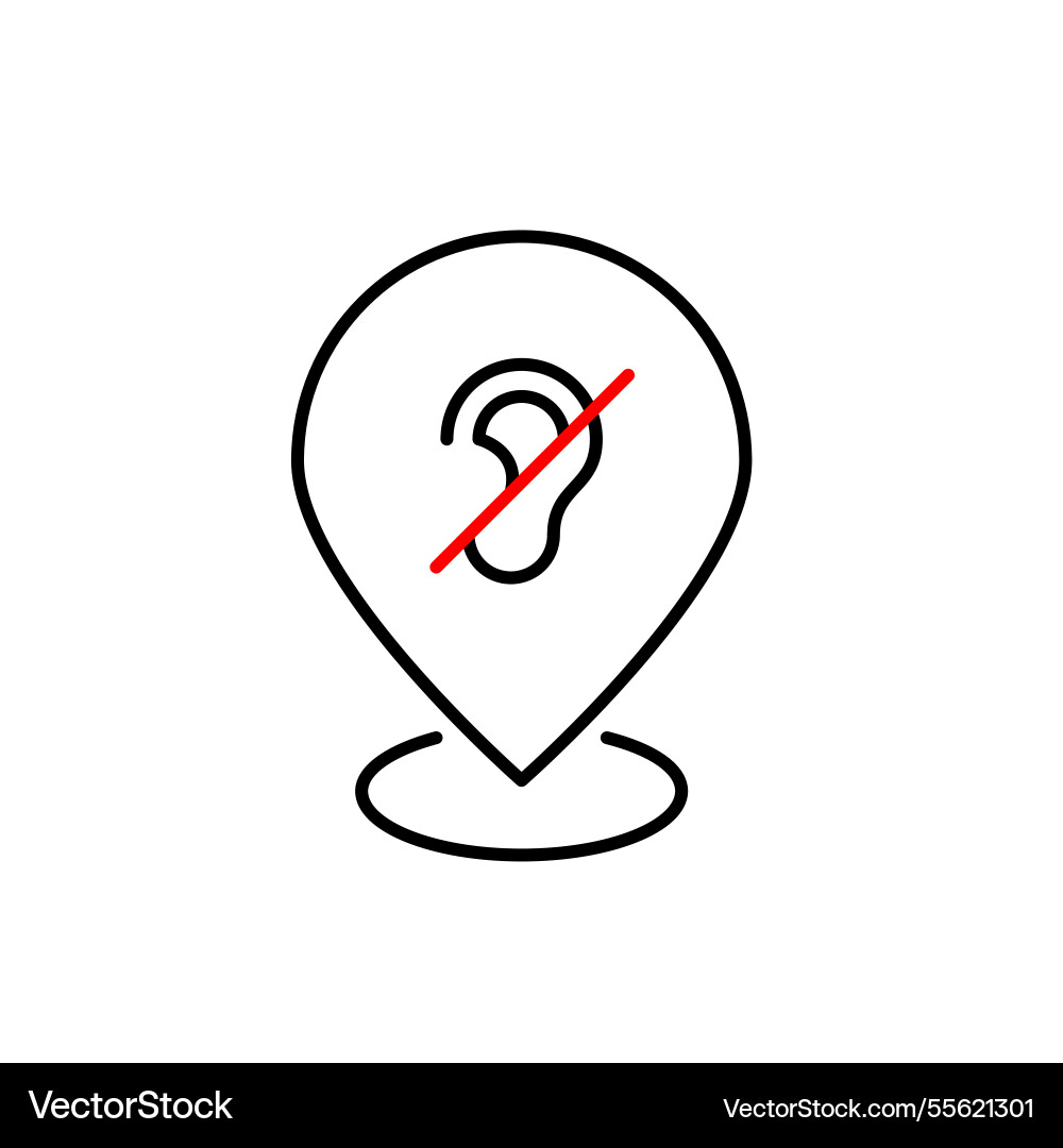 Map pointer with ear crossed out hearing impaired Map pointer with ear crossed out hearing impaired Vector Image