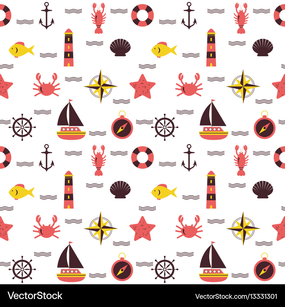 Marine Cartoon Seashell Pattern vector image