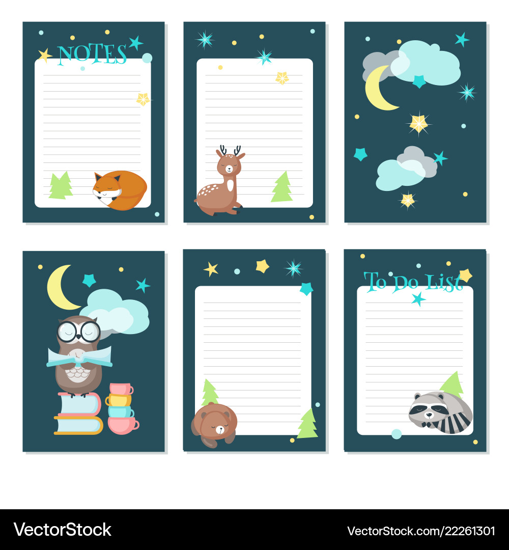 Planner template with cute sleeping animals Planner template with cute sleeping animals vector image